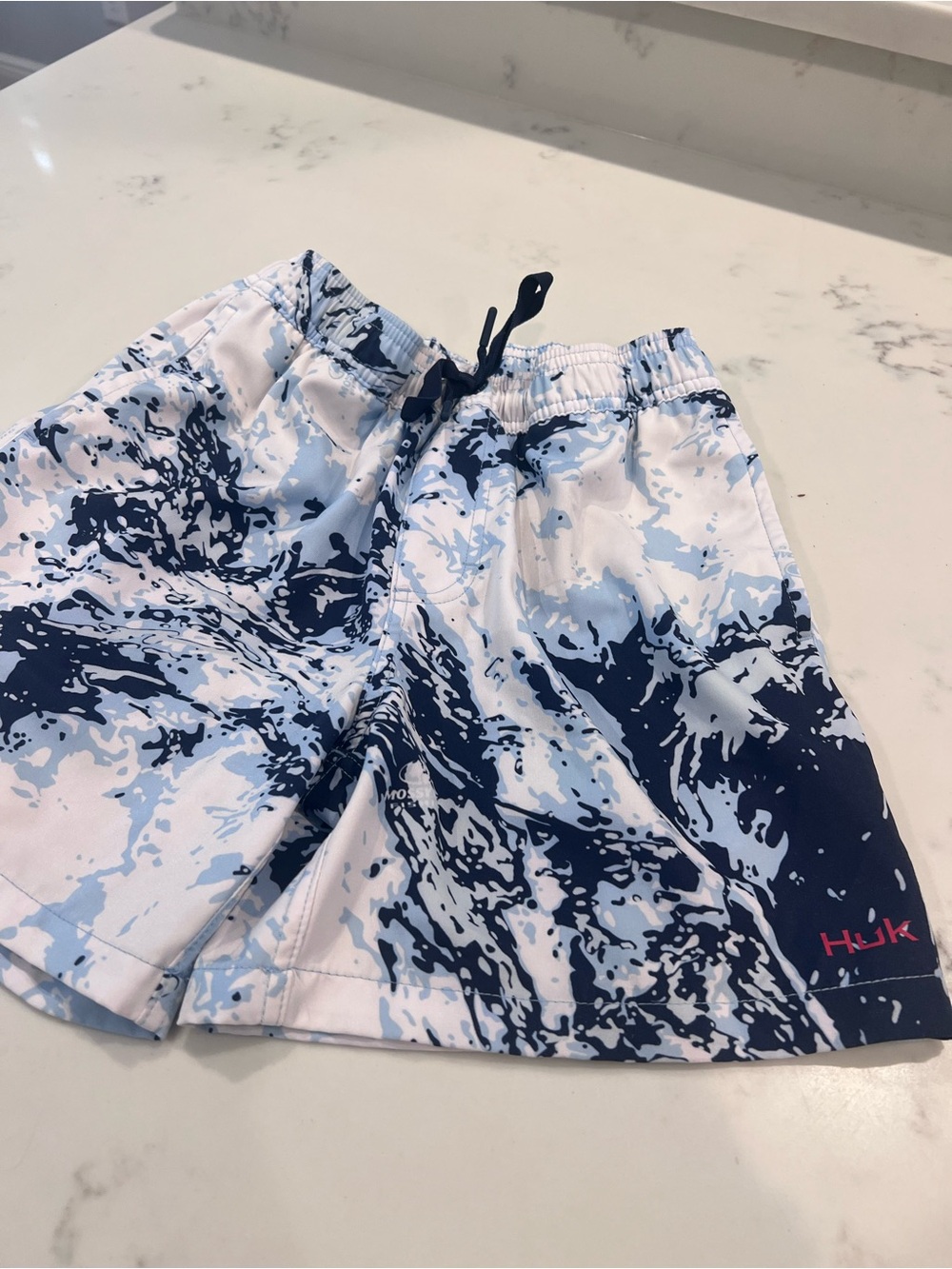 Huk Navy and Light Blue Splash Swim Shorts